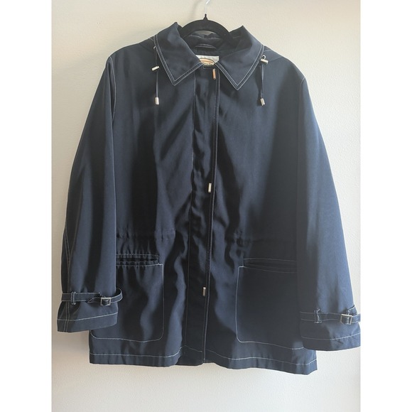 Talbots Navy Hooded Utility Jacket Women's Large Zip Front Drawstring Waist - Picture 2 of 16